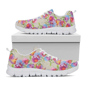 Sweet Pea Flower Pattern Print White Sneakers