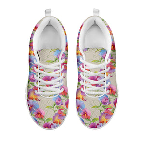 Sweet Pea Flower Pattern Print White Sneakers