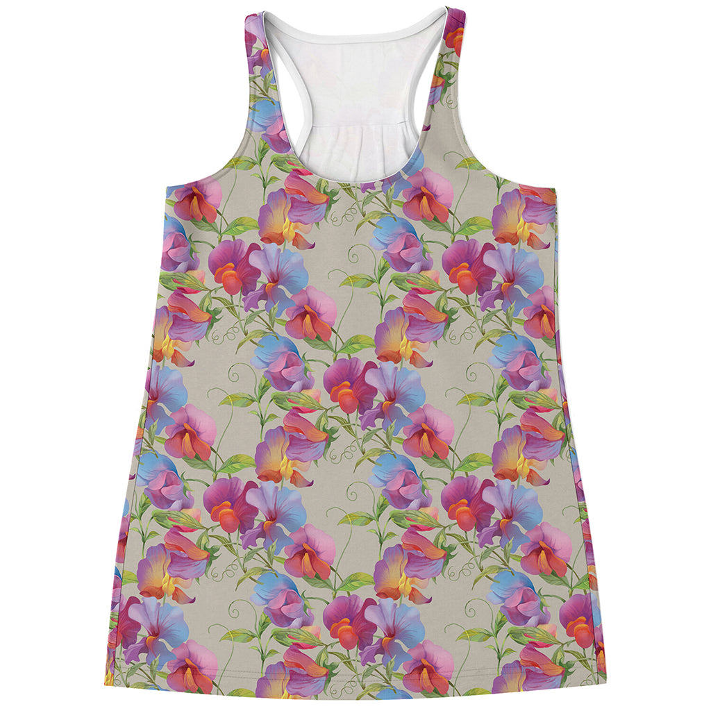 Sweet Pea Flower Pattern Print Women's Racerback Tank Top