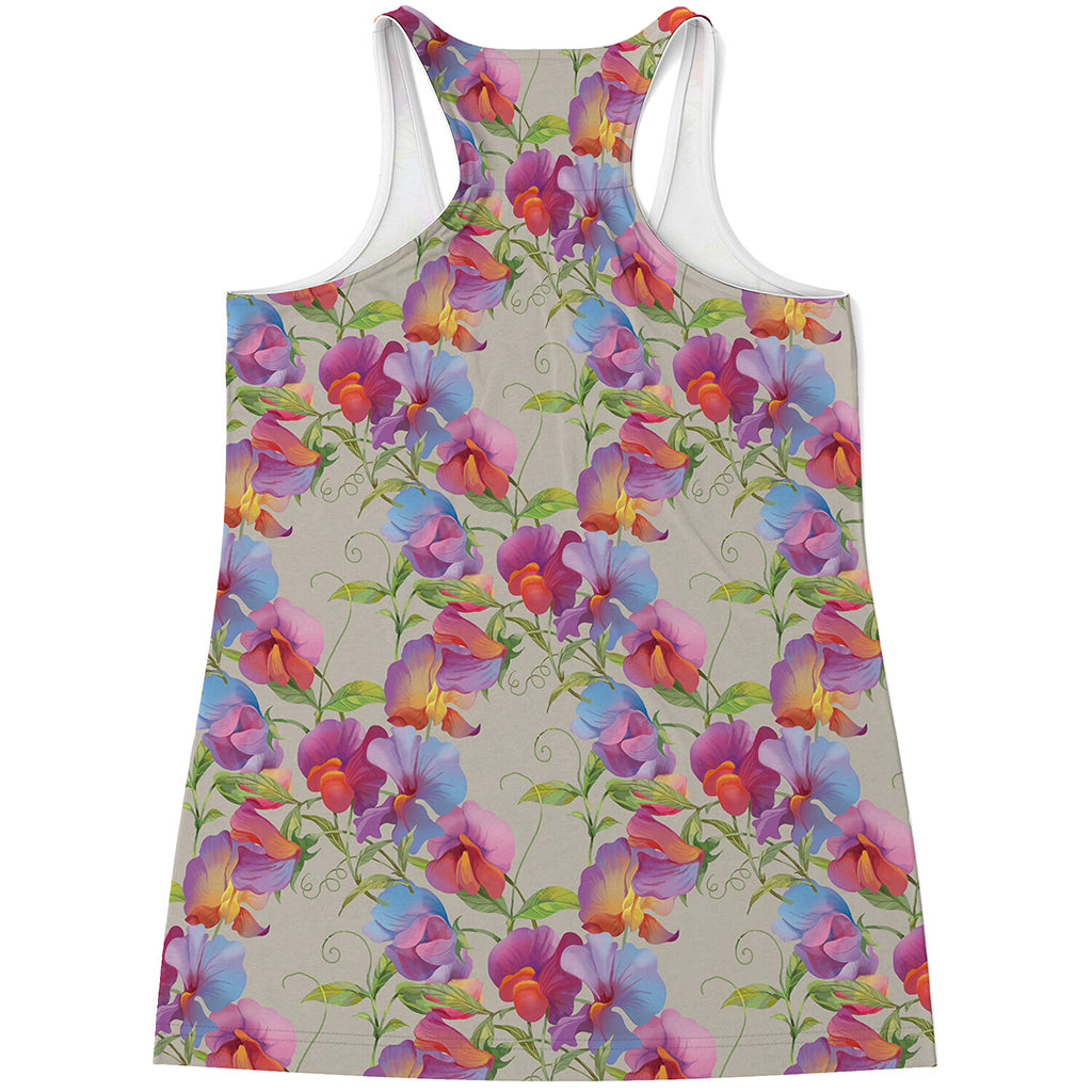 Sweet Pea Flower Pattern Print Women's Racerback Tank Top