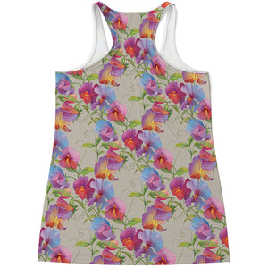 Sweet Pea Flower Pattern Print Women's Racerback Tank Top