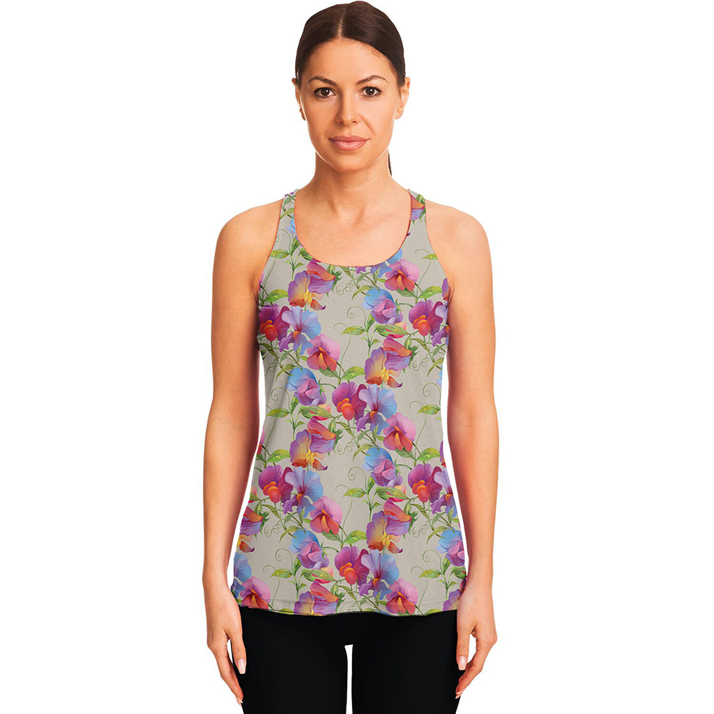 Sweet Pea Flower Pattern Print Women's Racerback Tank Top