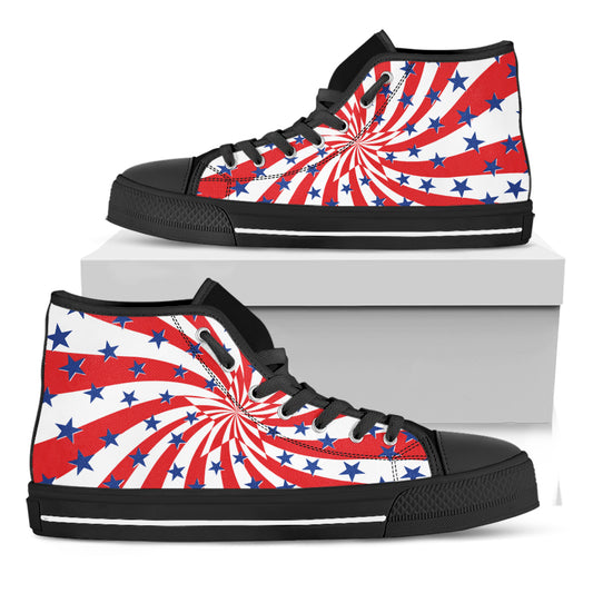 Swirl American Patriotic Star Print Black High Top Shoes
