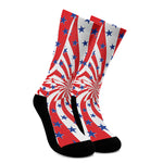 Swirl American Patriotic Star Print Crew Socks