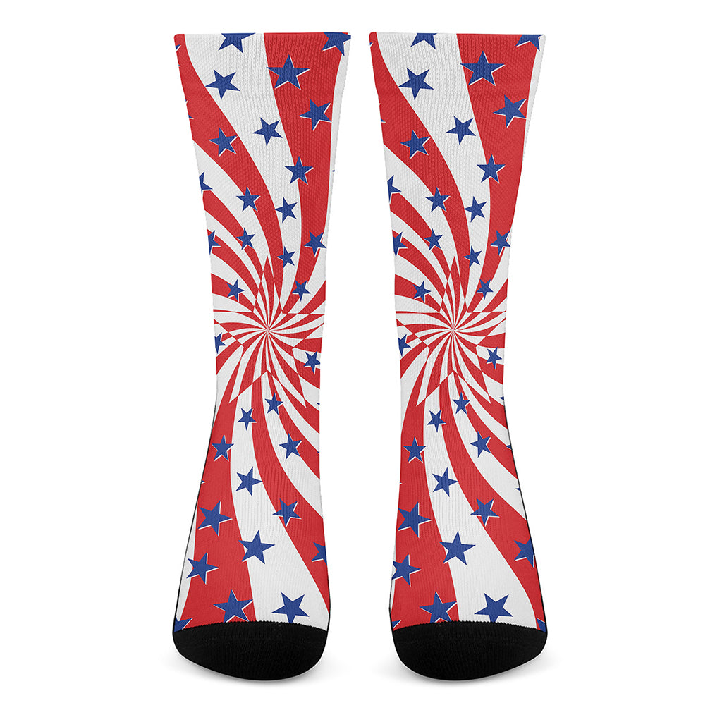 Swirl American Patriotic Star Print Crew Socks