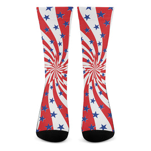 Swirl American Patriotic Star Print Crew Socks