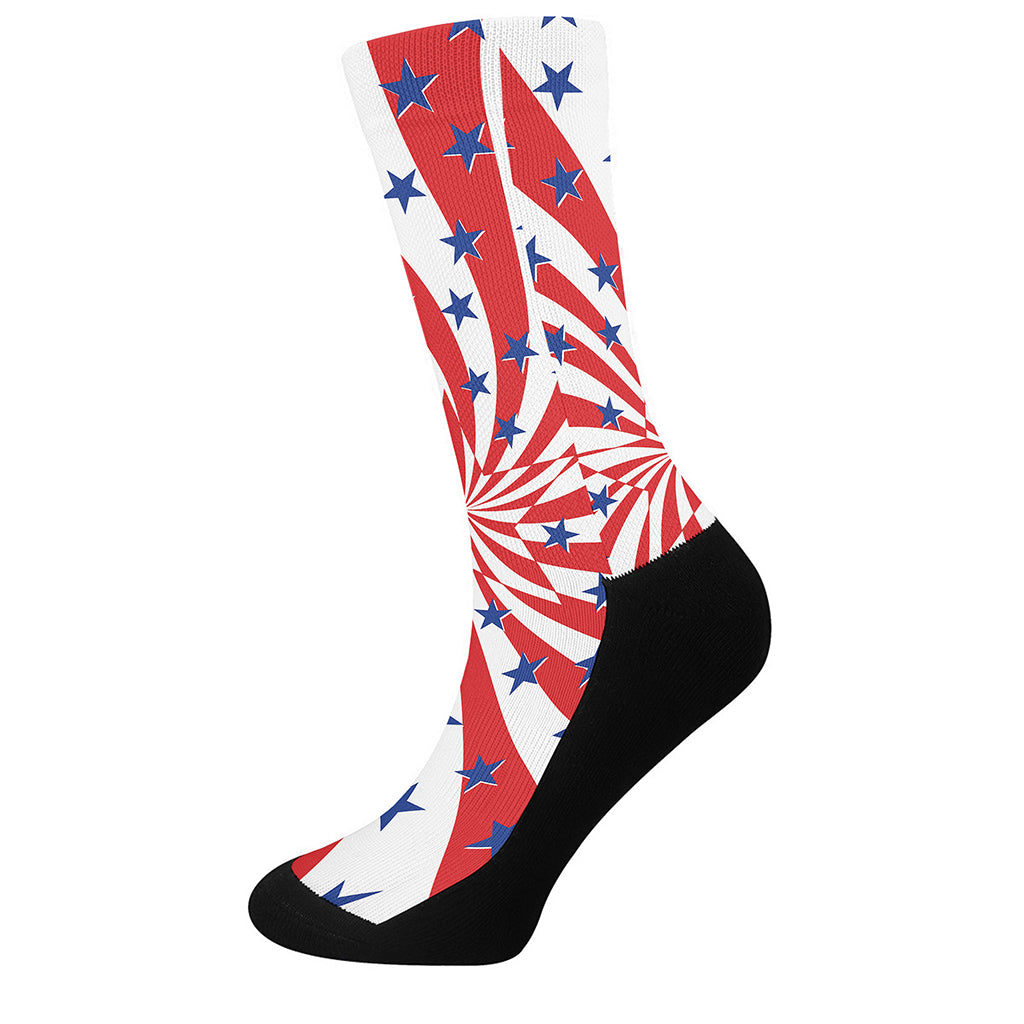 Swirl American Patriotic Star Print Crew Socks