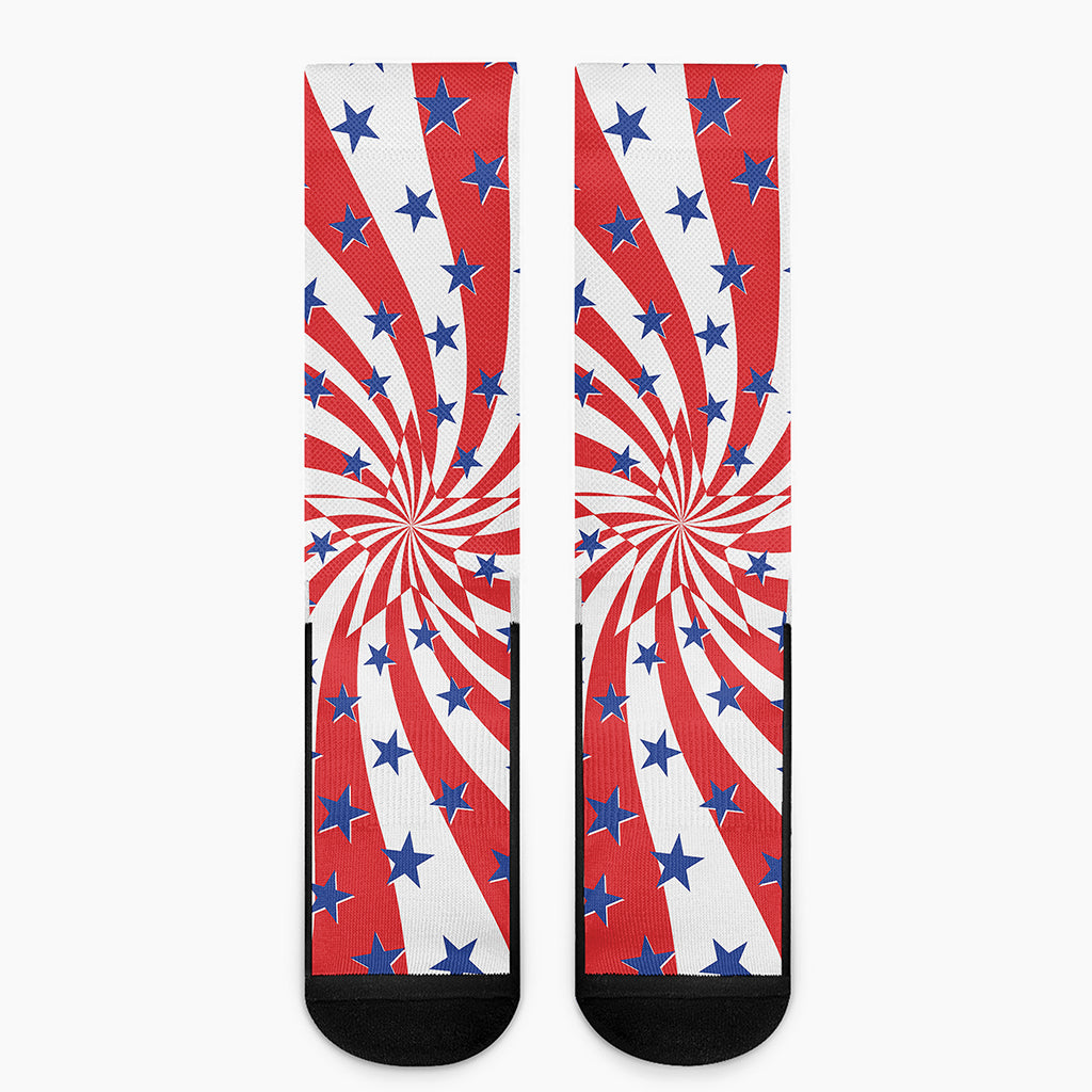 Swirl American Patriotic Star Print Crew Socks