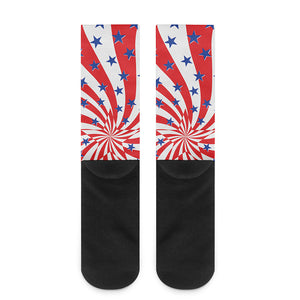 Swirl American Patriotic Star Print Crew Socks