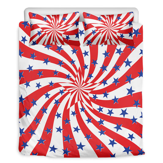 Swirl American Patriotic Star Print Duvet Cover Bedding Set