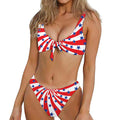 Swirl American Patriotic Star Print Front Bow Tie Bikini