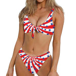 Swirl American Patriotic Star Print Front Bow Tie Bikini