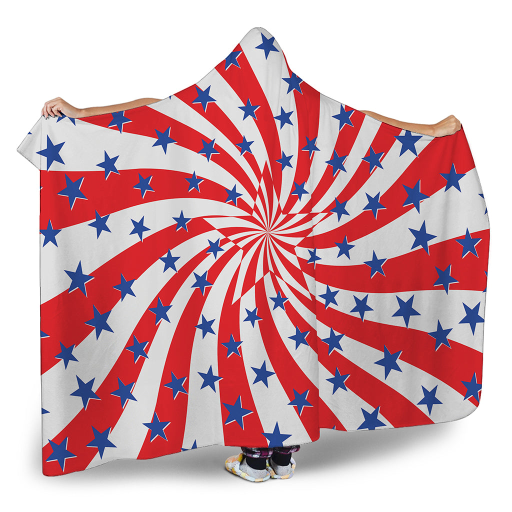Swirl American Patriotic Star Print Hooded Blanket