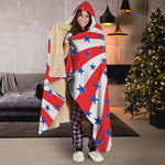 Swirl American Patriotic Star Print Hooded Blanket