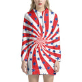 Swirl American Patriotic Star Print Pullover Hoodie Dress