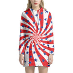Swirl American Patriotic Star Print Hoodie Dress