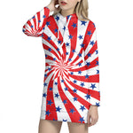 Swirl American Patriotic Star Print Hoodie Dress