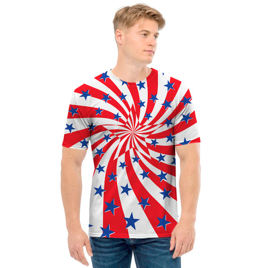 Swirl American Patriotic Star Print Men's T-Shirt