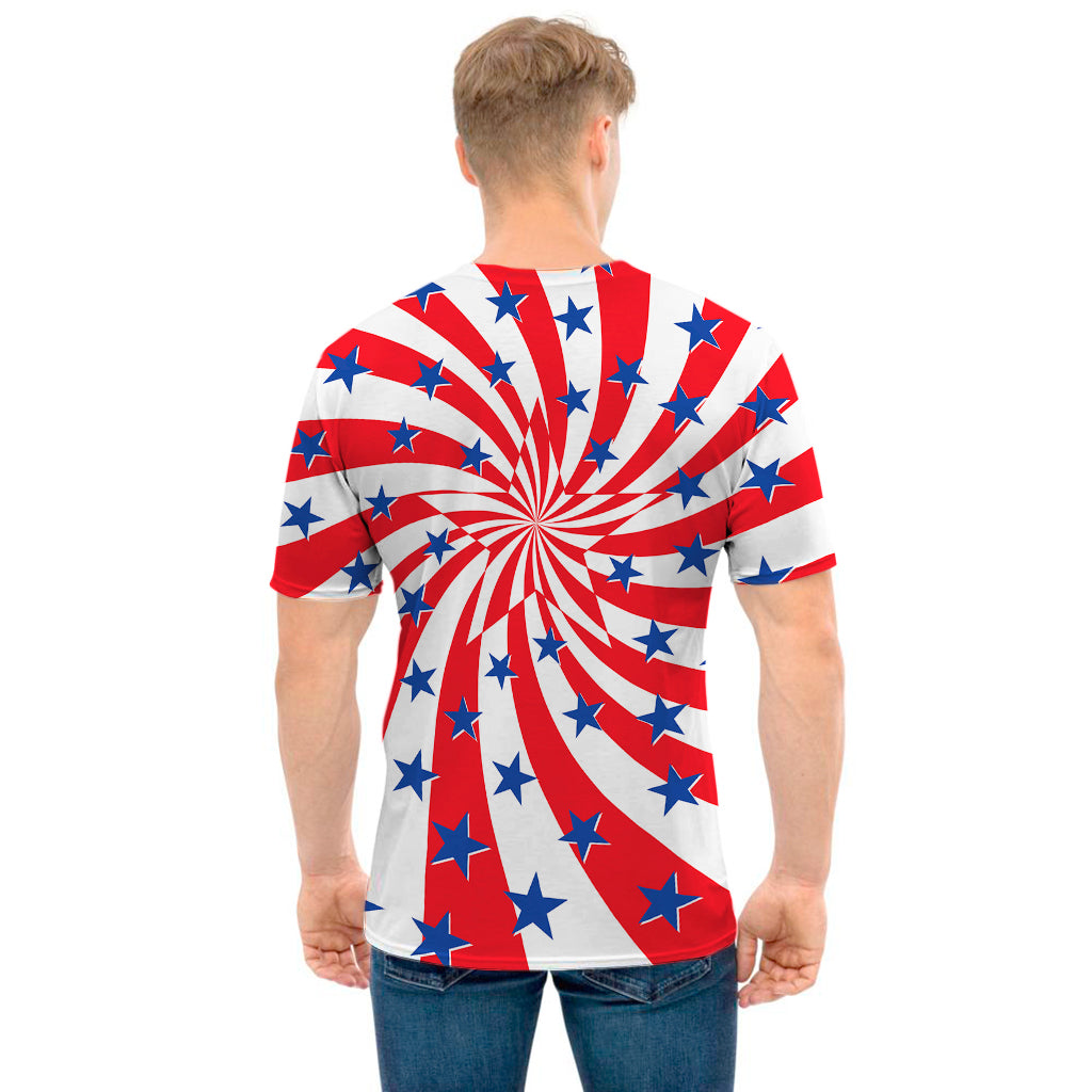 Swirl American Patriotic Star Print Men's T-Shirt