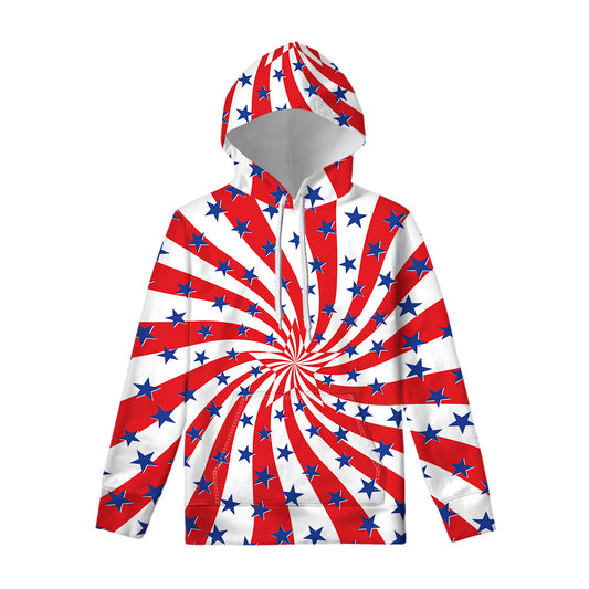 Swirl American Patriotic Star Print Pullover Hoodie