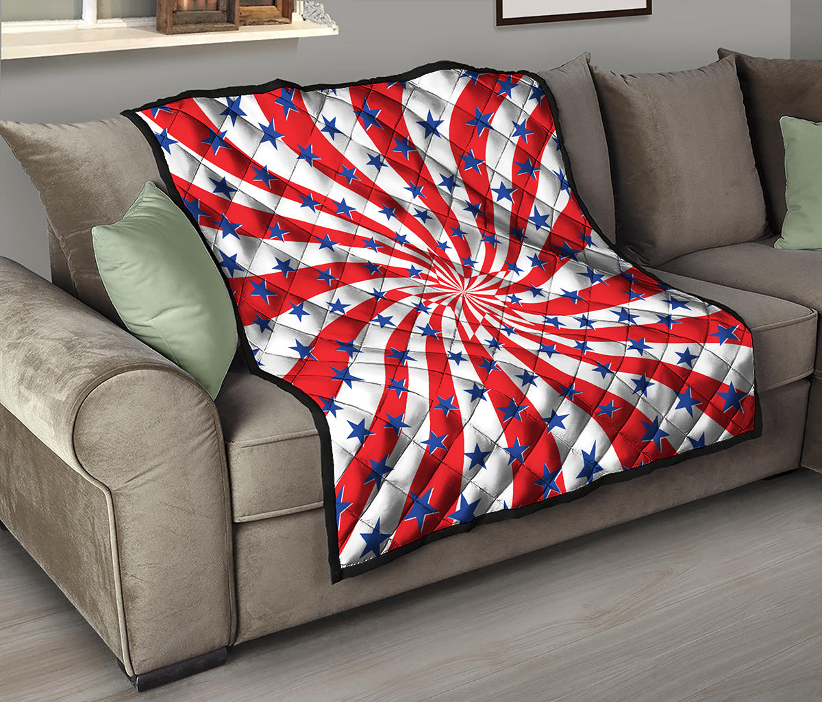 Swirl American Patriotic Star Print Quilt
