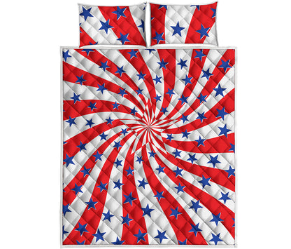 Swirl American Patriotic Star Print Quilt Bed Set