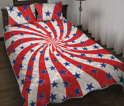Swirl American Patriotic Star Print Quilt Bed Set