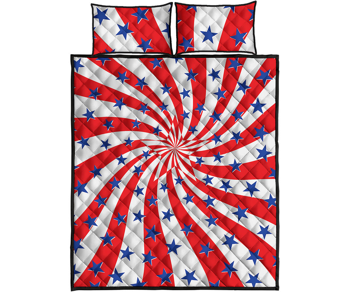 Swirl American Patriotic Star Print Quilt Bed Set