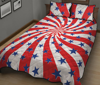 Swirl American Patriotic Star Print Quilt Bed Set
