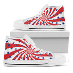 Swirl American Patriotic Star Print White High Top Shoes