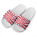 Swirl American Patriotic Star Print White Slide Sandals