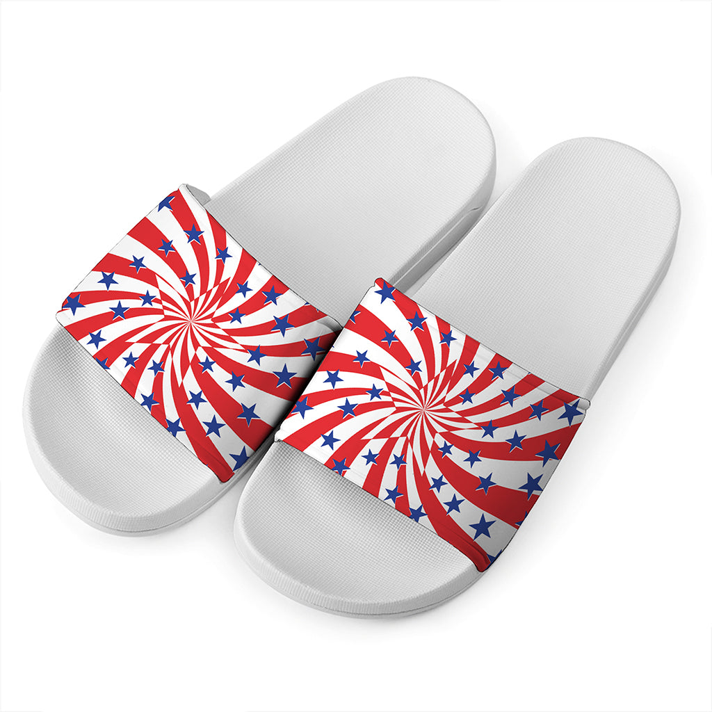 Swirl American Patriotic Star Print White Slide Sandals