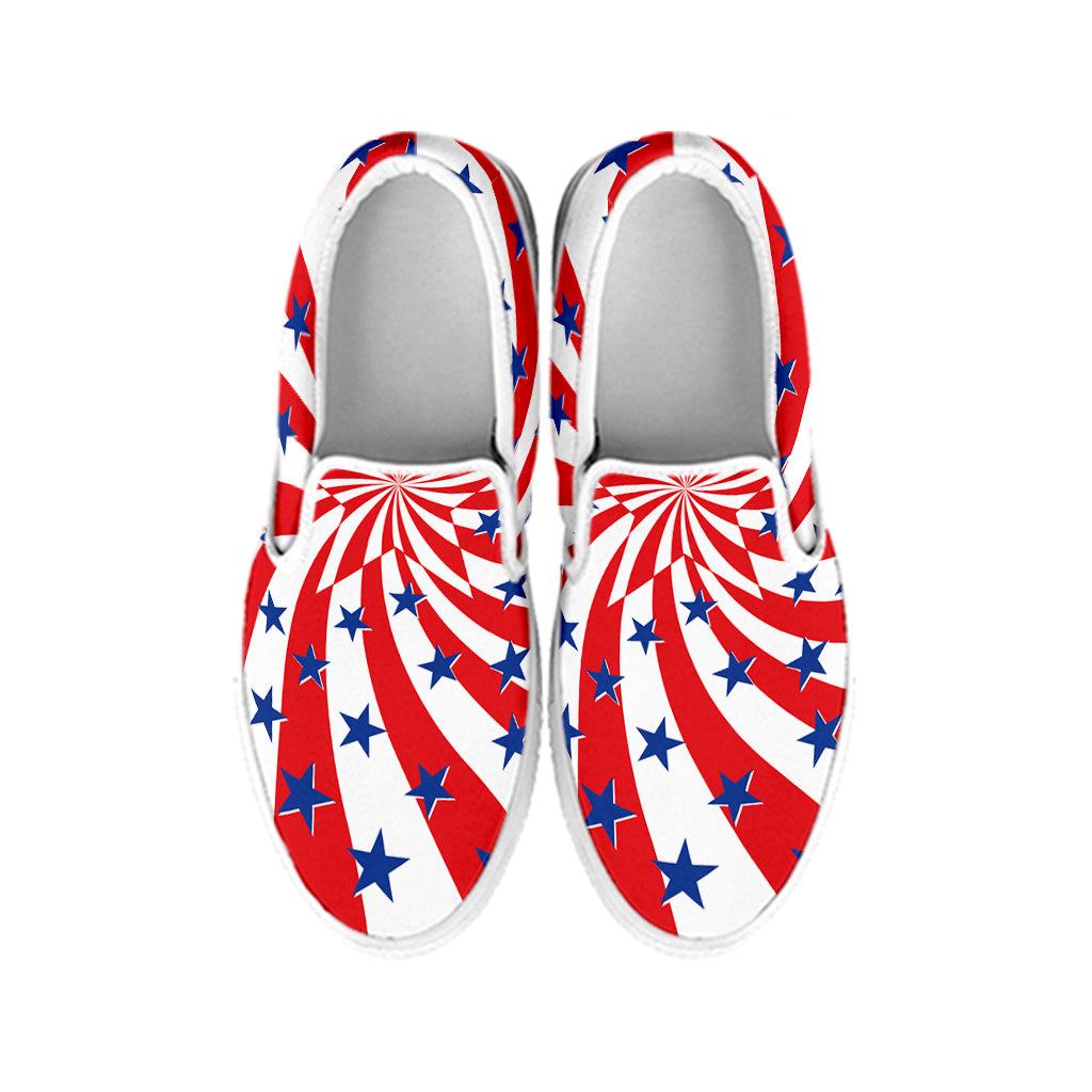 Swirl American Patriotic Star Print White Slip On Shoes