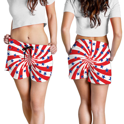 Swirl American Patriotic Star Print Women's Shorts