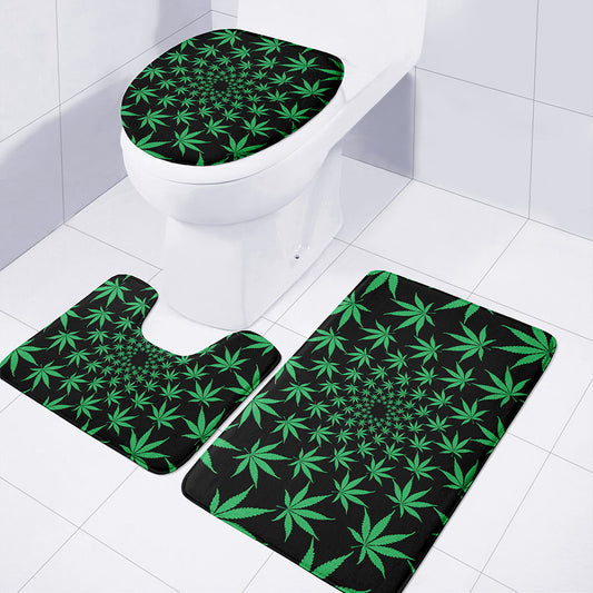 Swirl Cannabis Leaf Print 3 Piece Bath Mat Set