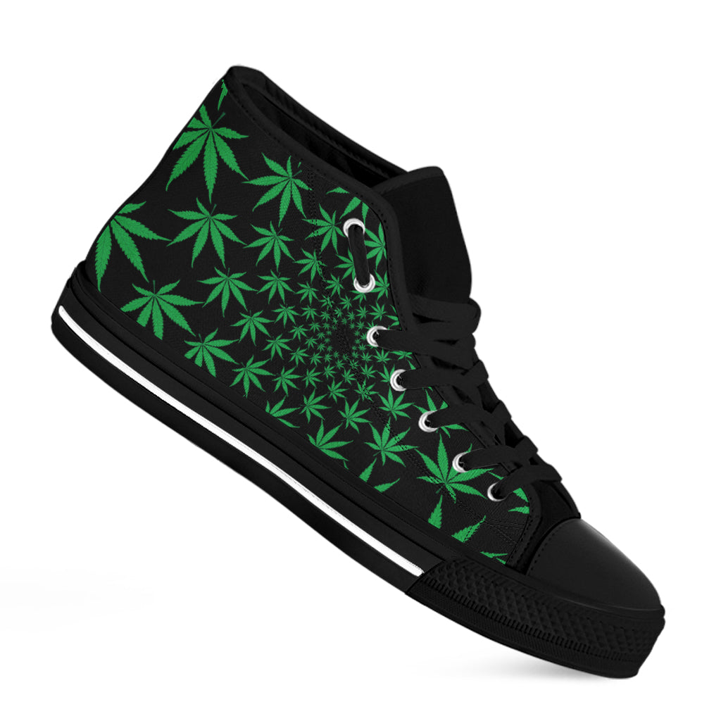 Swirl Cannabis Leaf Print Black High Top Shoes