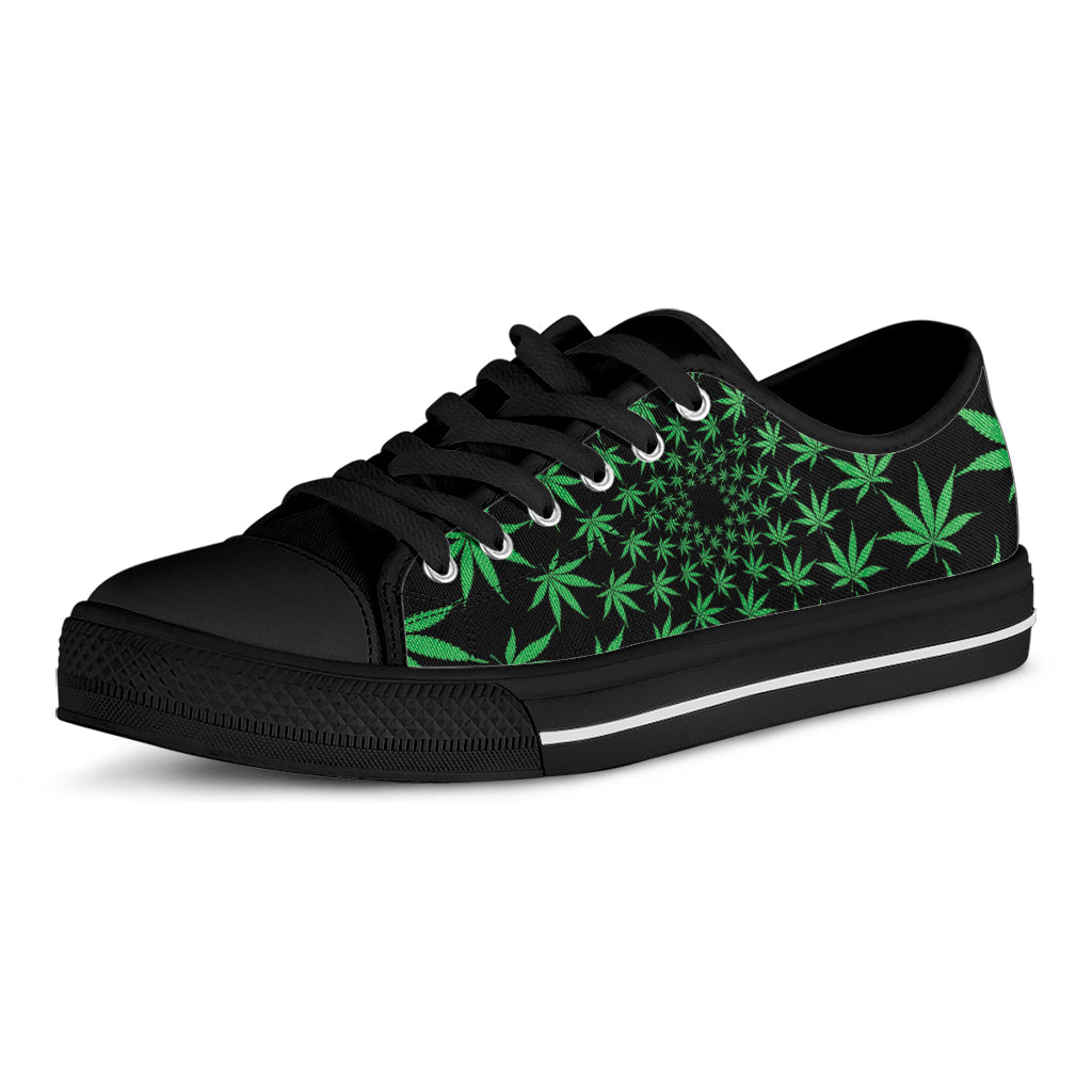 Swirl Cannabis Leaf Print Black Low Top Shoes