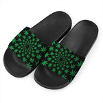Swirl Cannabis Leaf Print Black Slide Sandals