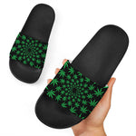 Swirl Cannabis Leaf Print Black Slide Sandals
