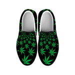 Swirl Cannabis Leaf Print Black Slip On Shoes