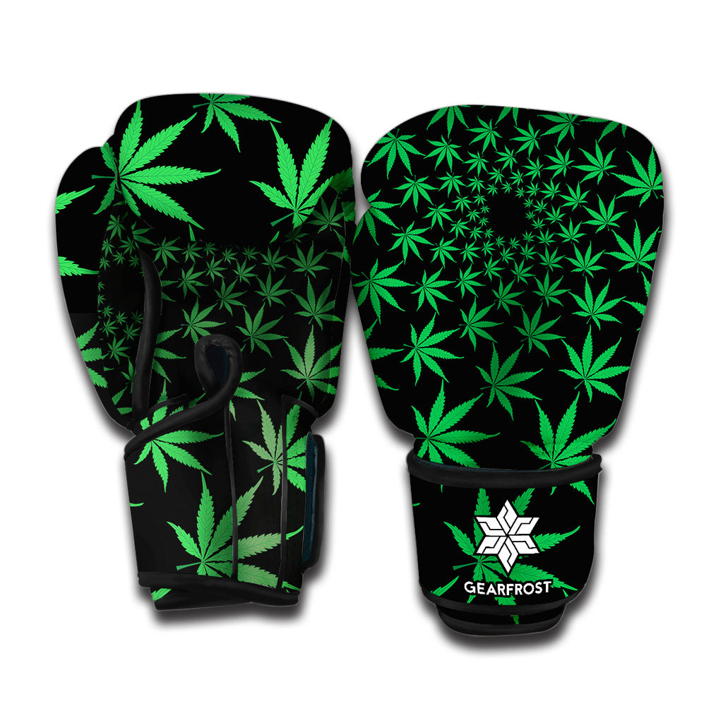 Swirl Cannabis Leaf Print Boxing Gloves