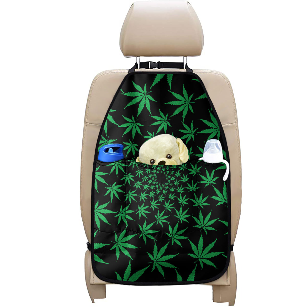 Swirl Cannabis Leaf Print Car Seat Organizers