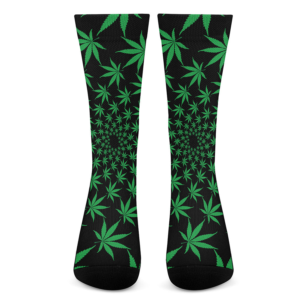 Swirl Cannabis Leaf Print Crew Socks