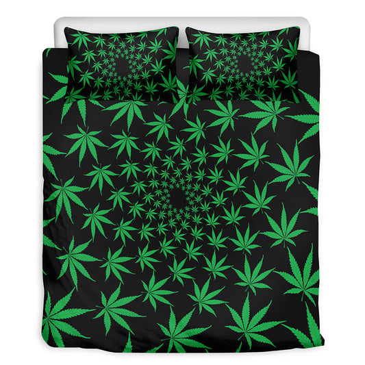 Swirl Cannabis Leaf Print Duvet Cover Bedding Set