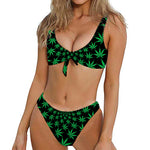 Swirl Cannabis Leaf Print Front Bow Tie Bikini