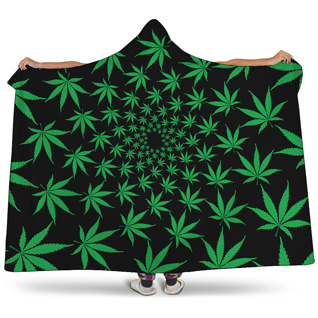 Swirl Cannabis Leaf Print Hooded Blanket