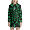 Swirl Cannabis Leaf Print Hoodie Dress