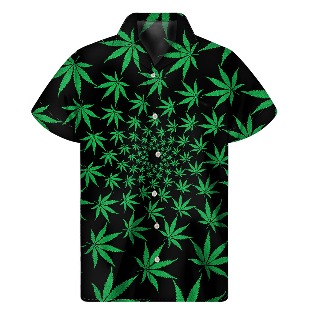 Swirl Cannabis Leaf Print Men's Short Sleeve Shirt