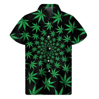 Swirl Cannabis Leaf Print Men's Short Sleeve Shirt