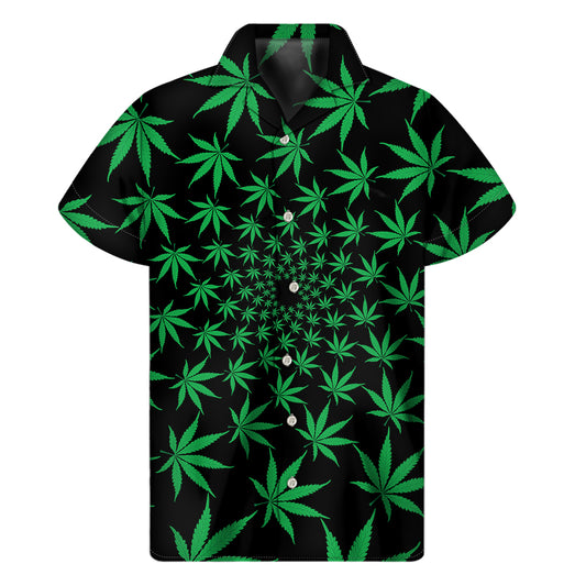 Swirl Cannabis Leaf Print Men's Short Sleeve Shirt